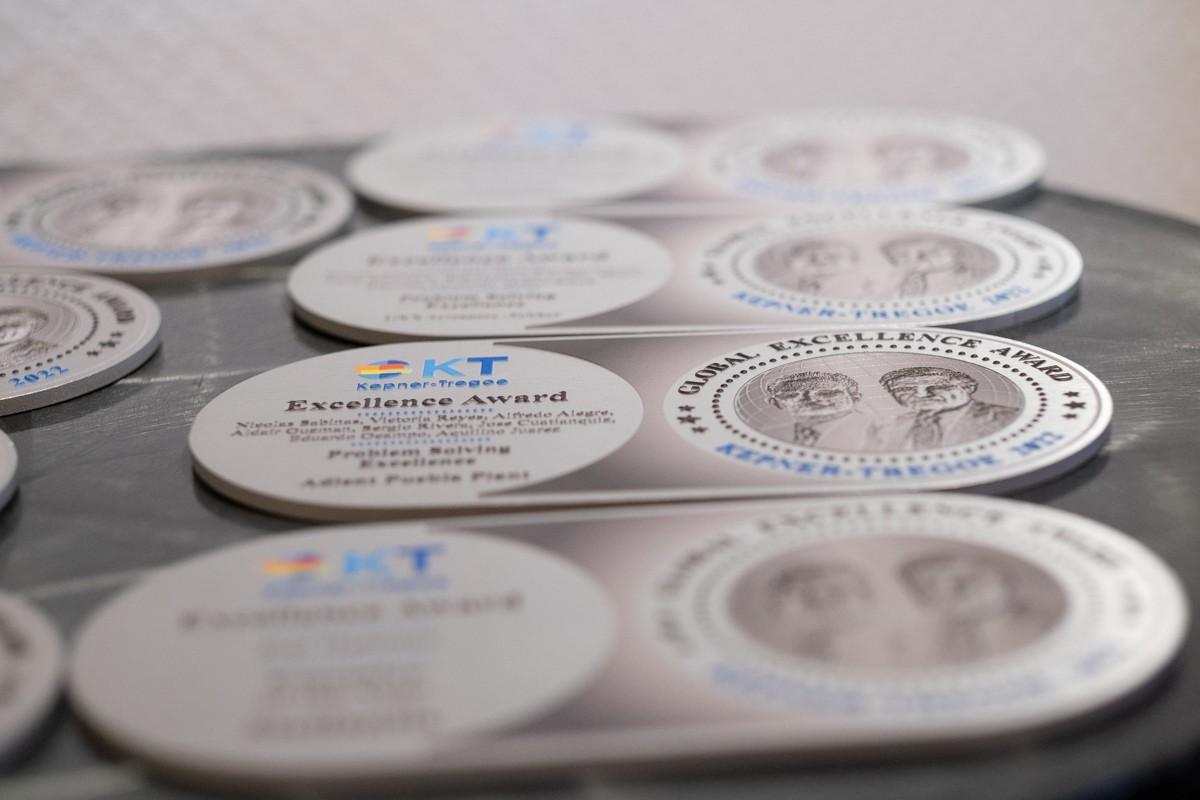 Closeup of the KT Excellence Award plaque