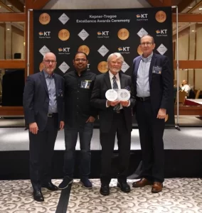 Chandresh Bhati and Rey Harju from Fieldpiece receive the award