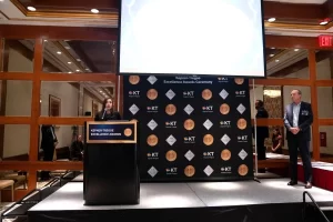 Estefania Gutierrez Mercado accepting awards on behalf of Flex